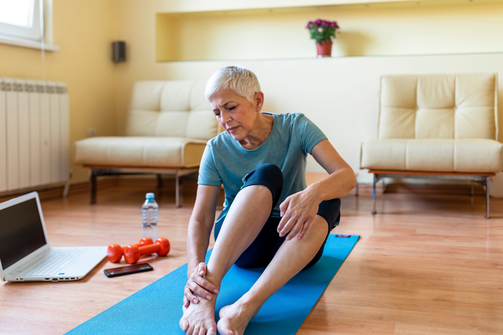 Senior woman has ankle injury
